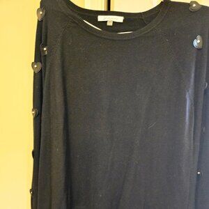 Siani Milano XL black crew neck sweater with black leather hearts down sleeves